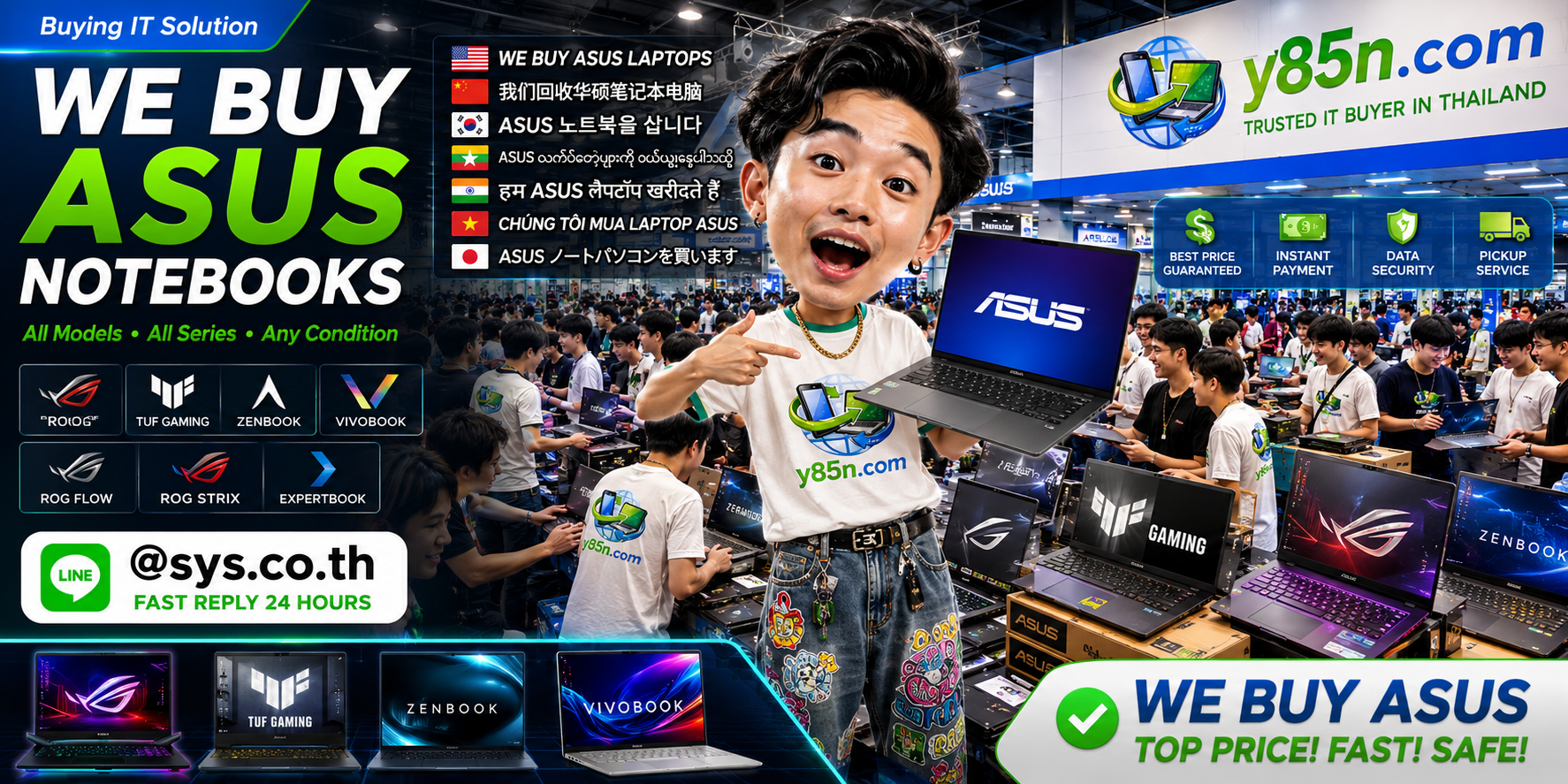 Y85N.com ASUS notebook contact banner with LINE sys.co.th