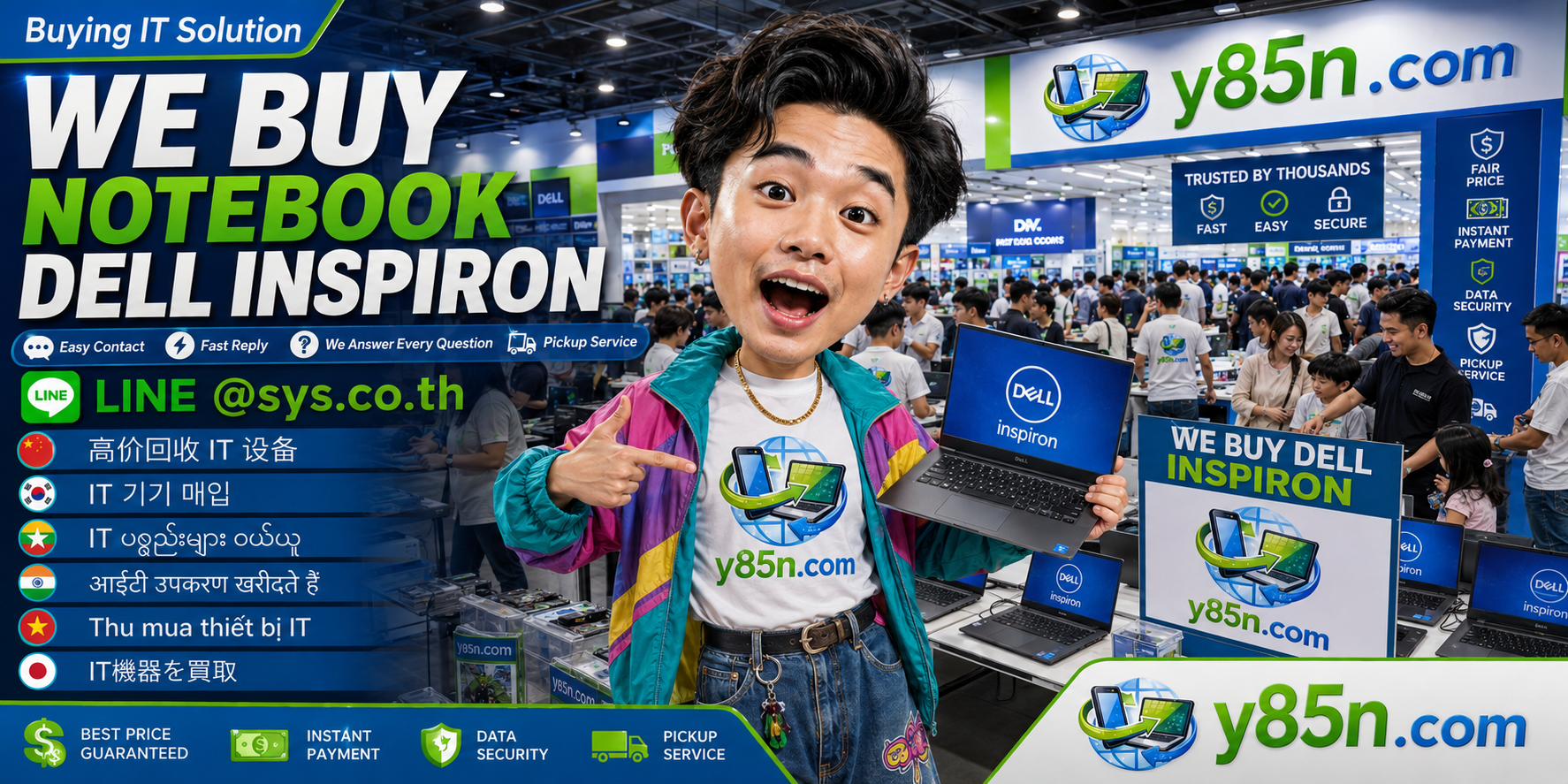Y85N.com Dell Inspiron notebook buyer contact banner with LINE at sys.co.th