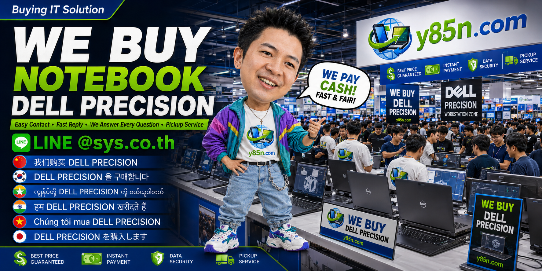 Y85N.com Dell Precision workstation buying contact banner with LINE at sys.co.th