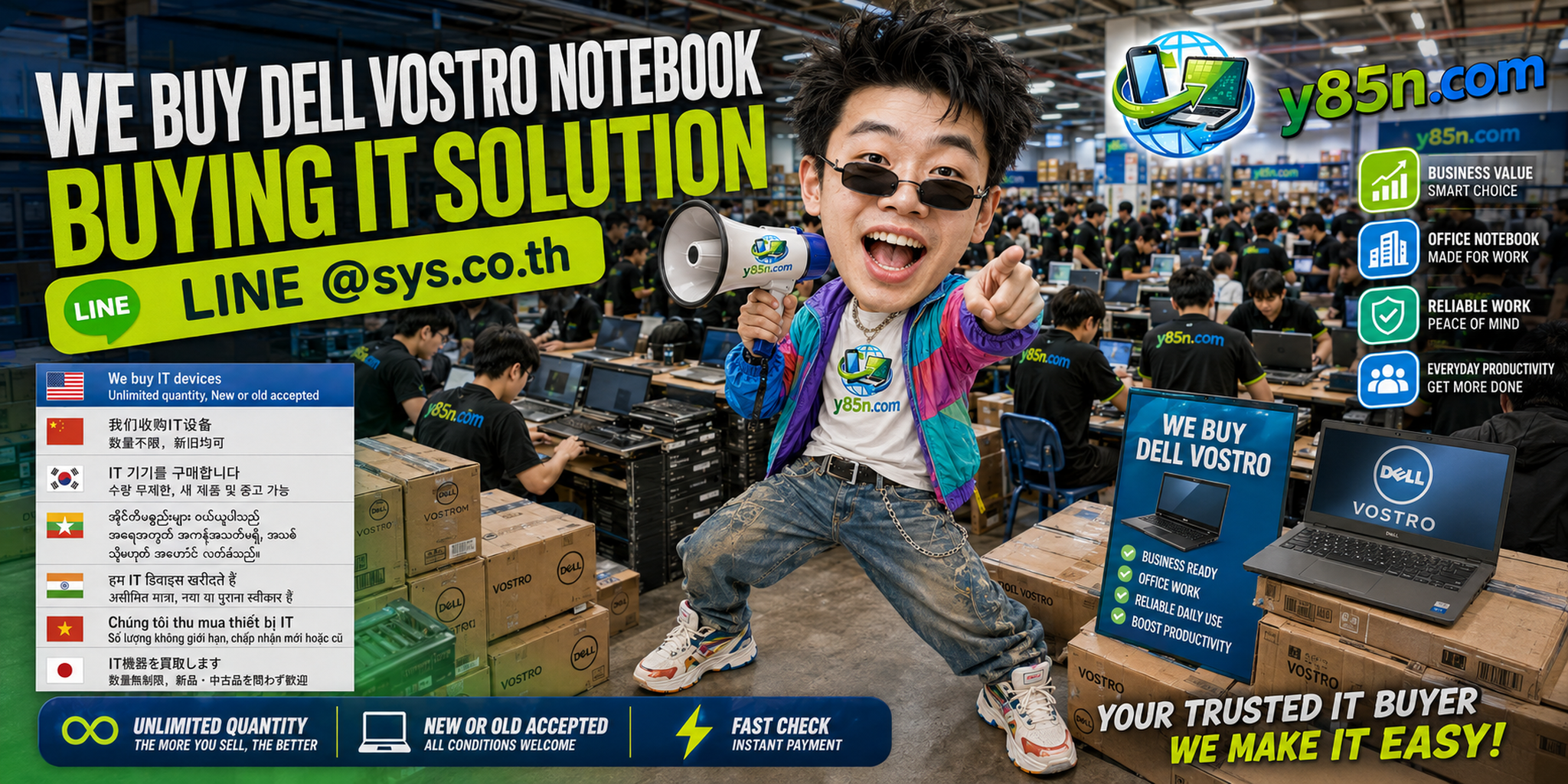 Y85N.com warehouse buying Dell Vostro notebooks from sellers across Thailand