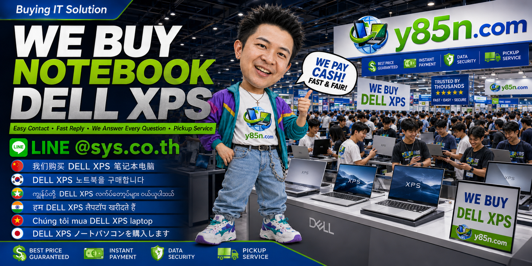 Y85N.com Dell XPS notebook buying contact banner with LINE at sys.co.th