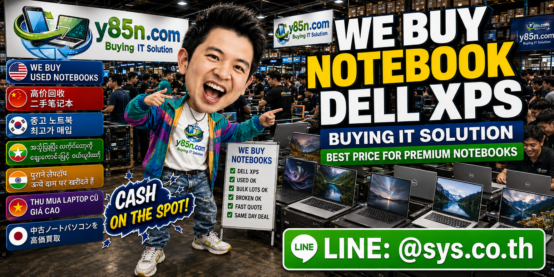 Y85N.com Dell XPS buying warehouse with customers and premium notebooks