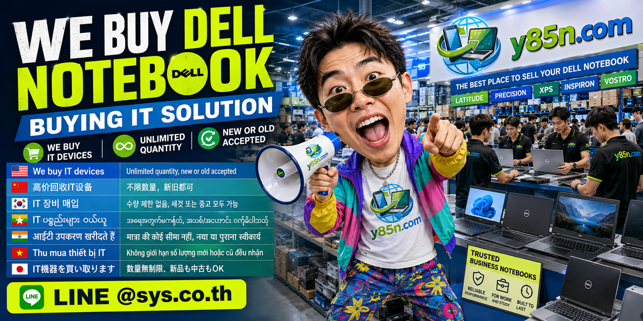 Y85N.com warehouse style Dell notebook buying service in Thailand