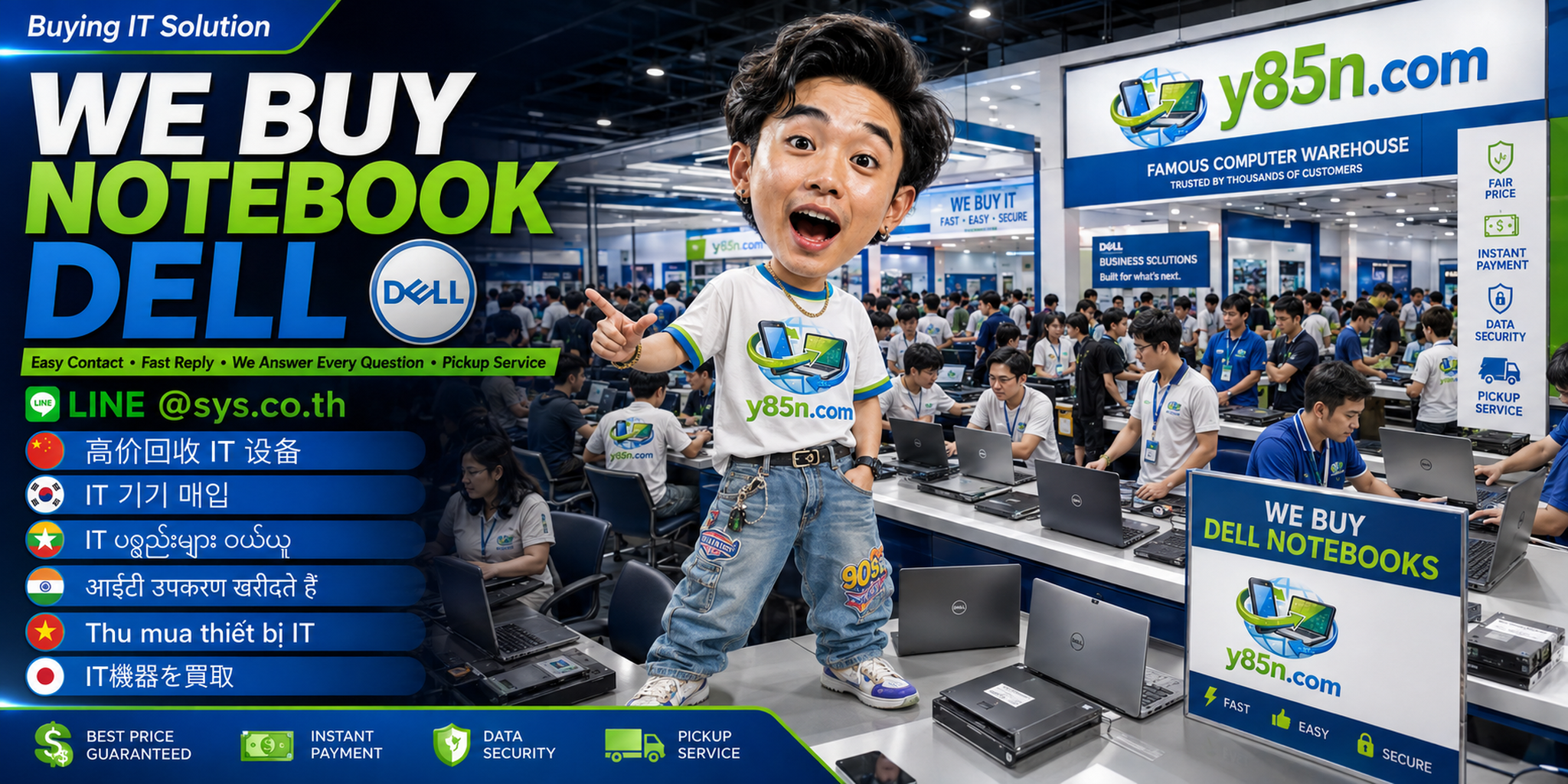 Y85N.com Dell notebook buying contact banner with LINE at sys.co.th