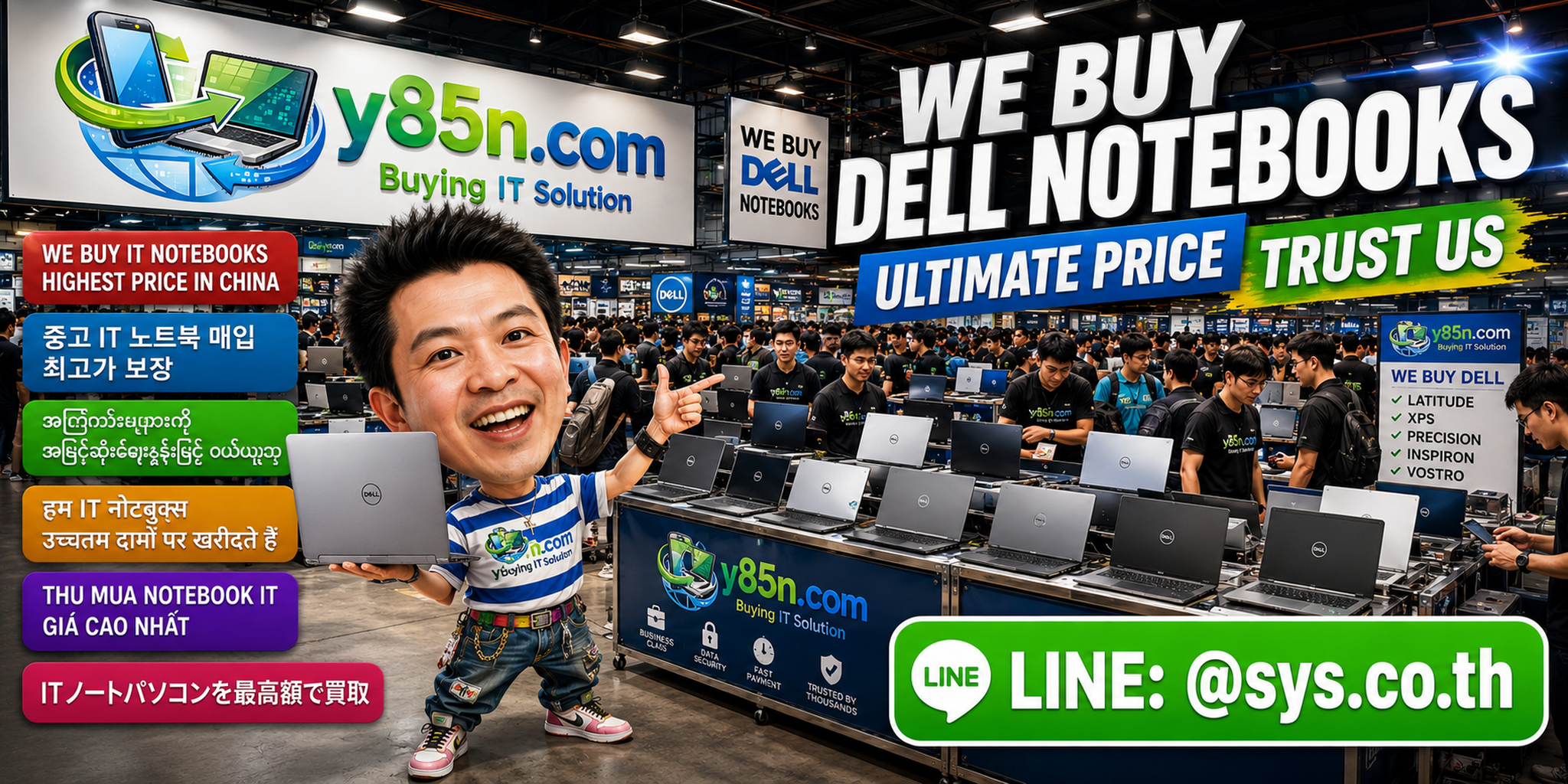 Y85N.com Dell notebook buying service in a busy computer warehouse in Thailand