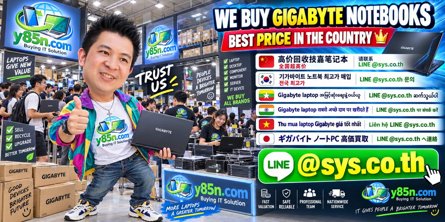 Y85N.com warehouse buying used GIGABYTE notebooks in Thailand