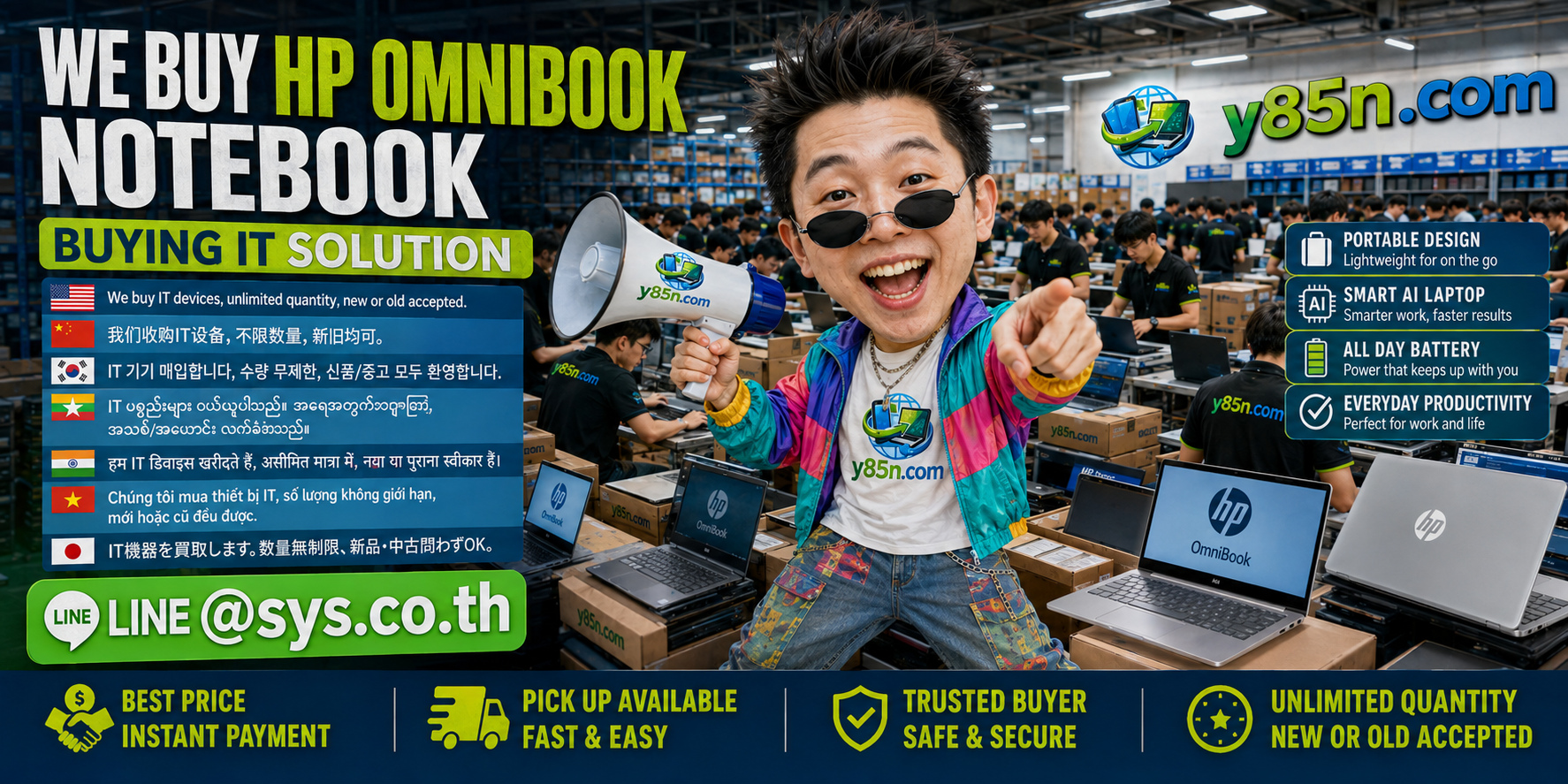 Y85N.com warehouse buying used HP OmniBook notebooks