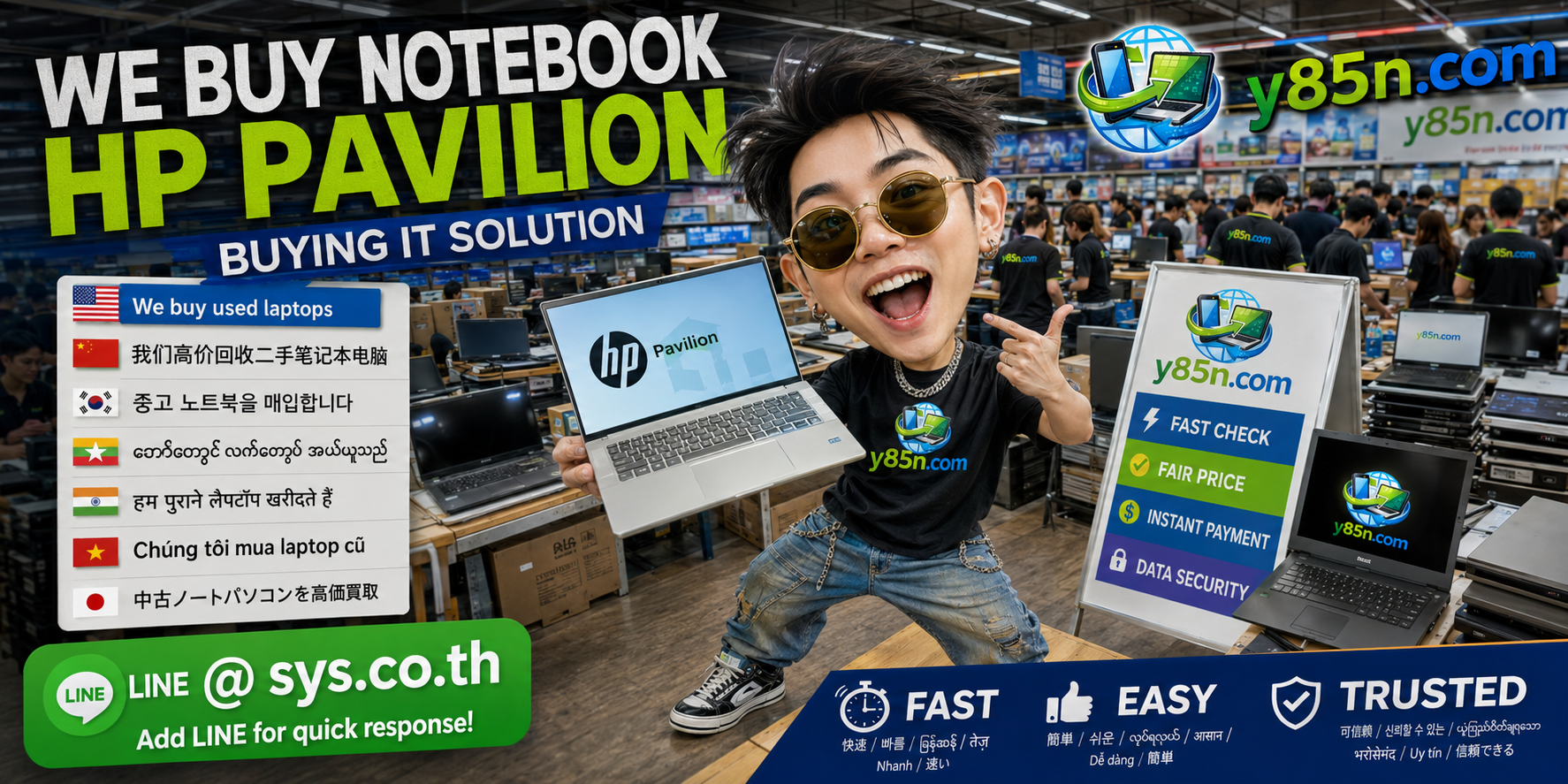 Y85N.com warehouse buying used HP Pavilion notebooks in Thailand