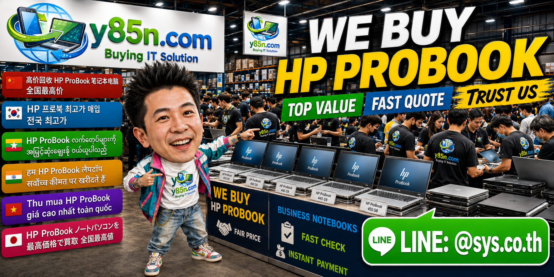Y85N.com warehouse buying used HP ProBook business notebooks in Thailand
