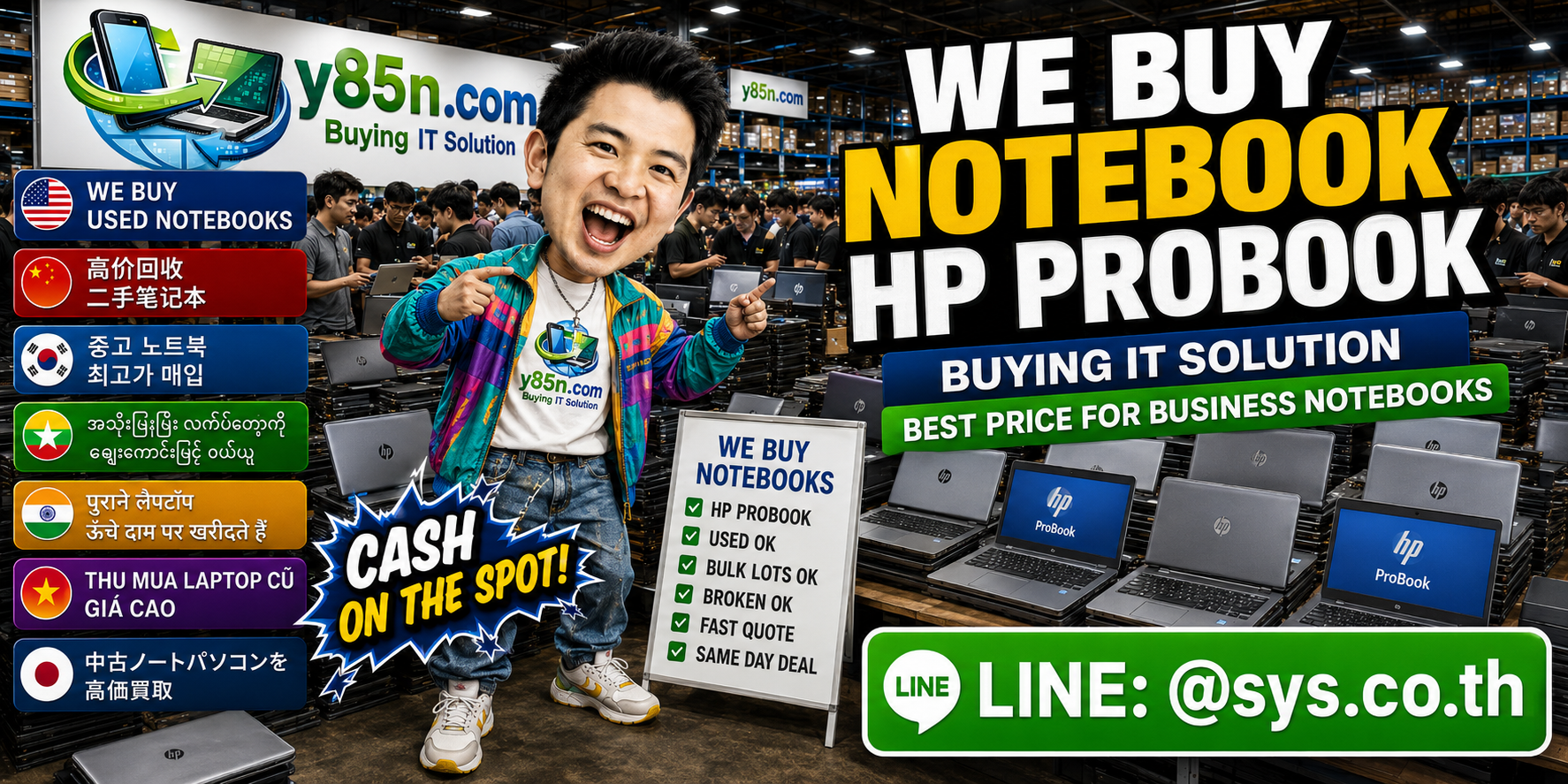 Y85N.com warehouse buying HP ProBook notebooks from individual and corporate sellers