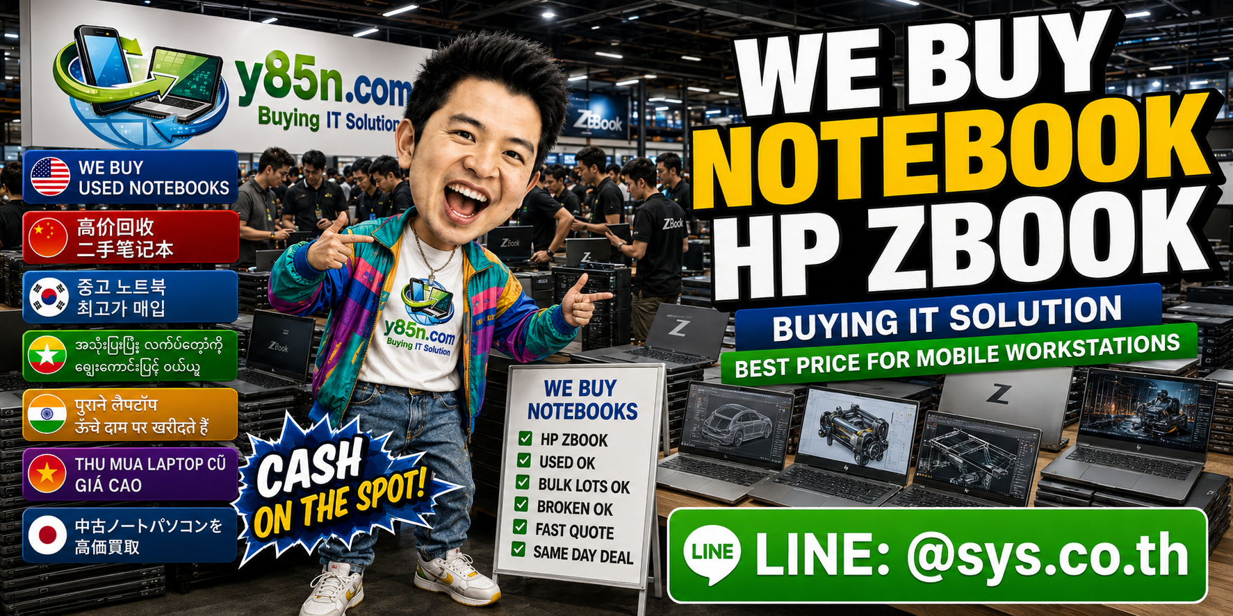 Busy Y85N.com warehouse evaluating HP ZBook mobile workstations