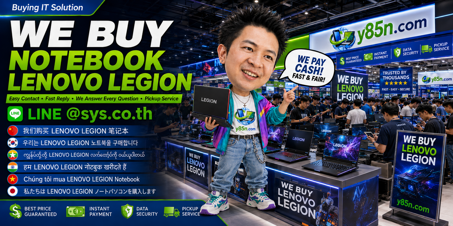 Y85N.com Lenovo Legion buying contact banner with LINE at sys.co.th