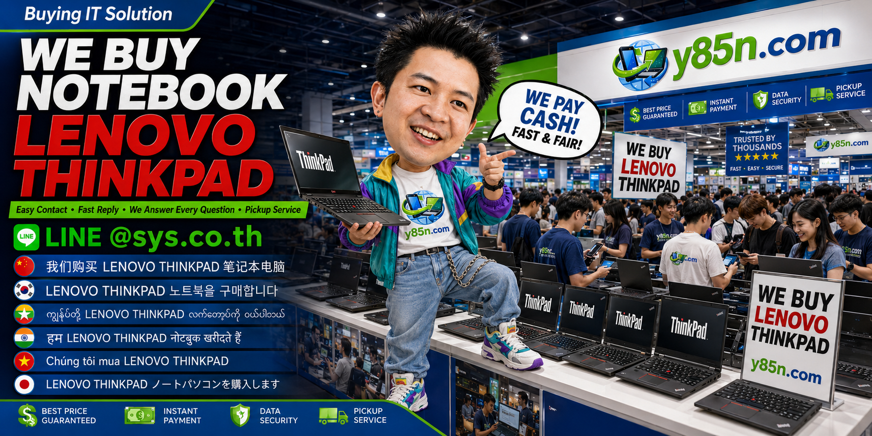 Y85N.com Lenovo ThinkPad buying contact banner with LINE at sys.co.th