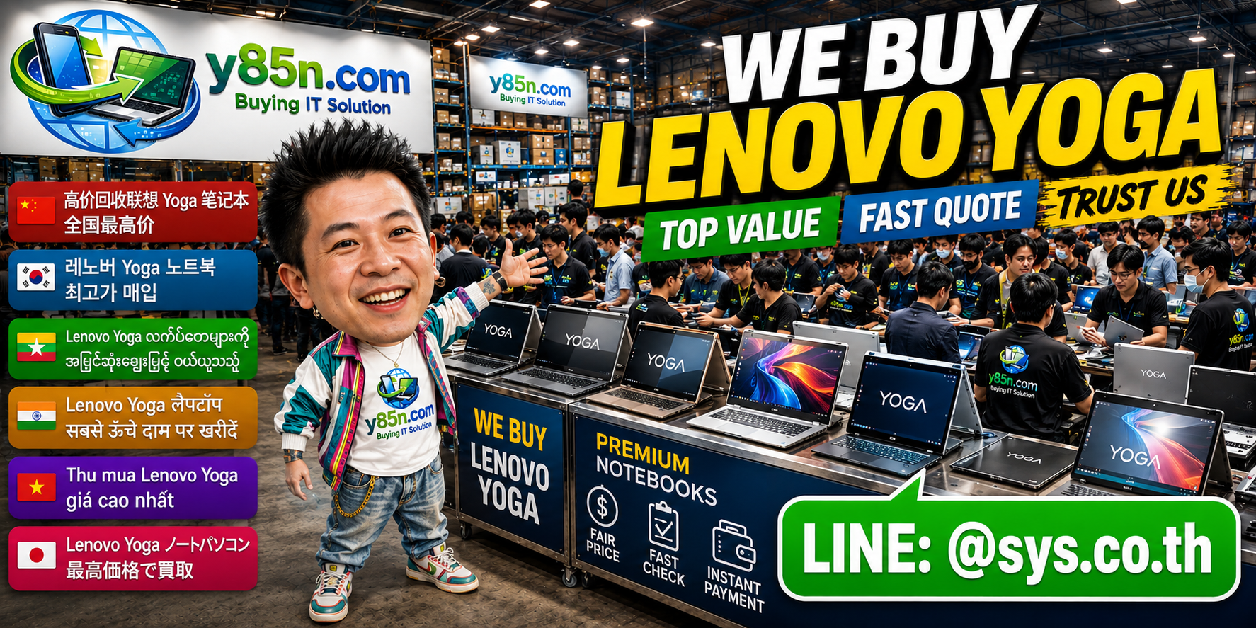 Busy Y85N.com computer warehouse buying Lenovo Yoga notebooks in Thailand