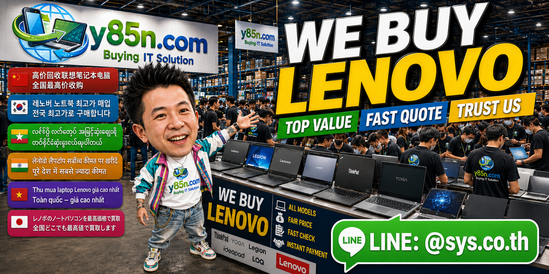 Busy Y85N.com warehouse buying Lenovo notebooks in Thailand