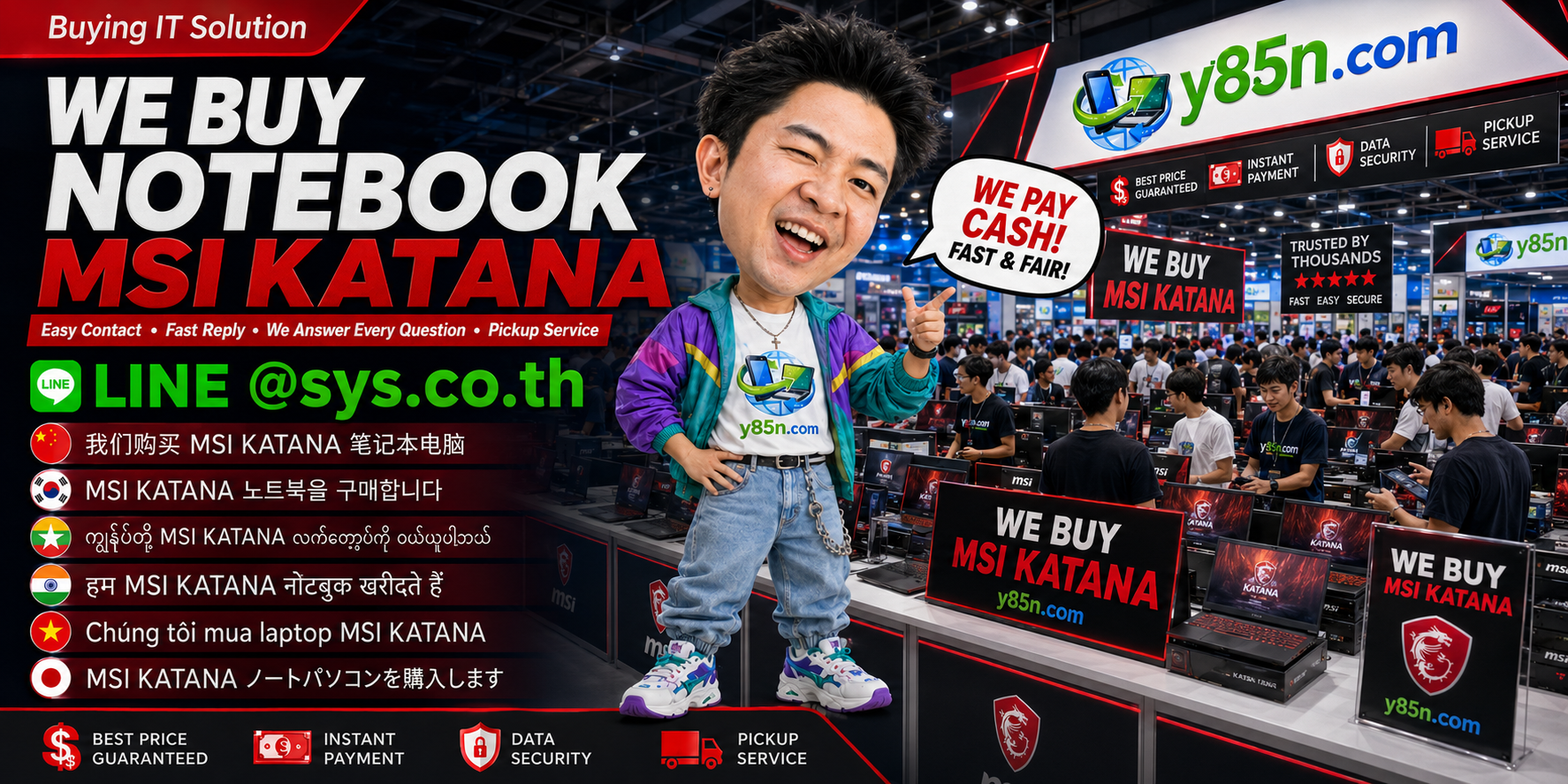 Y85N.com MSI Katana buying contact banner with LINE at sys.co.th