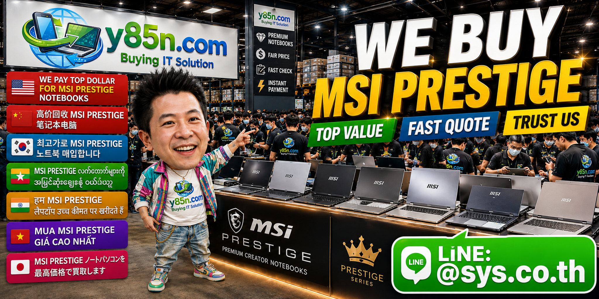 Busy Y85N.com warehouse buying MSI Prestige notebooks in Thailand