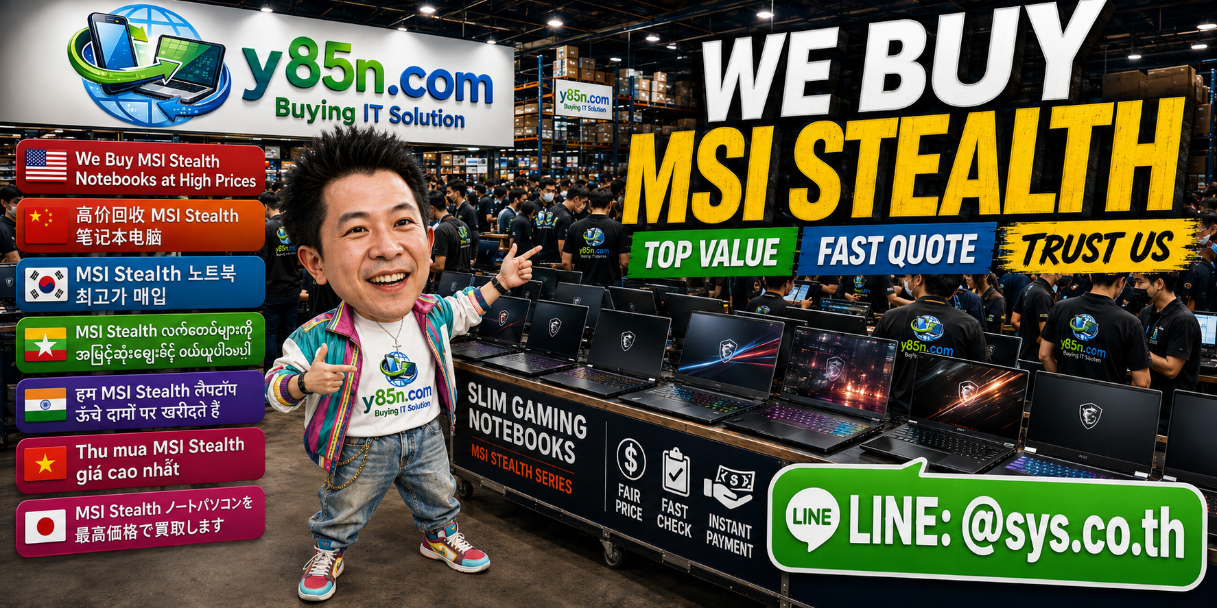 Busy Y85N.com warehouse buying MSI Stealth notebooks in Thailand