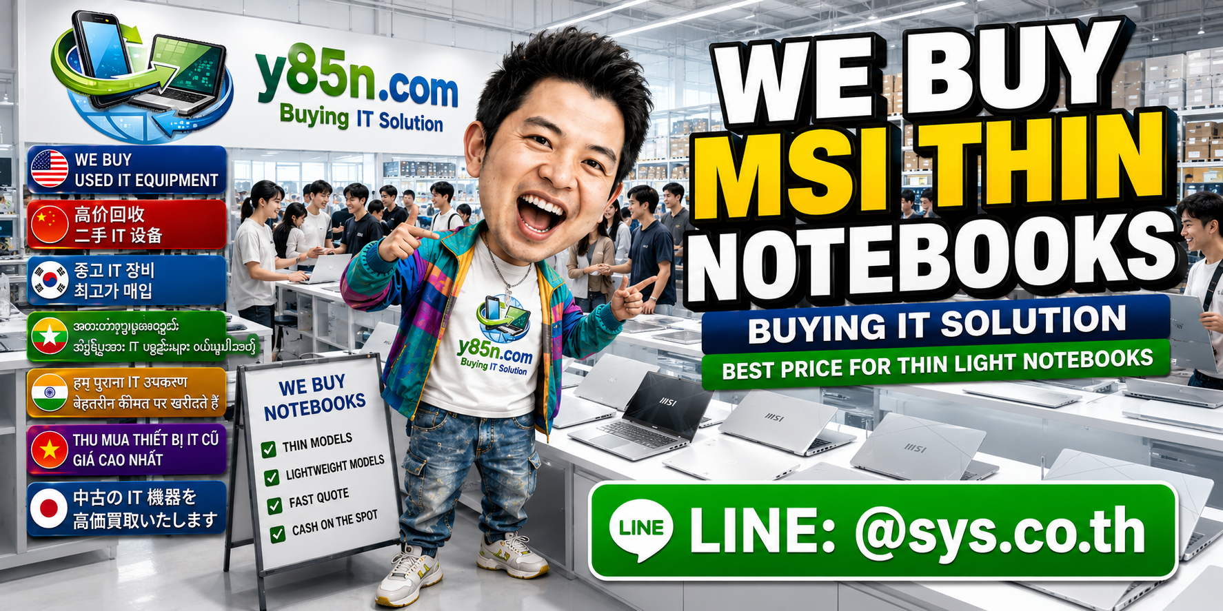 Y85N.com warehouse buying used MSI Thin notebooks in Thailand