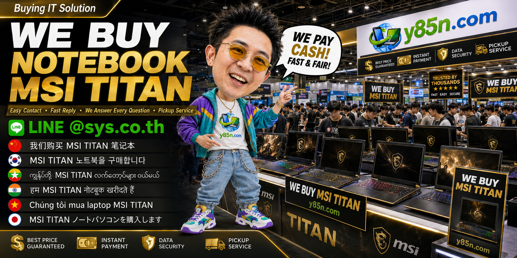 Y85N.com MSI Titan buying contact banner with LINE at sys.co.th
