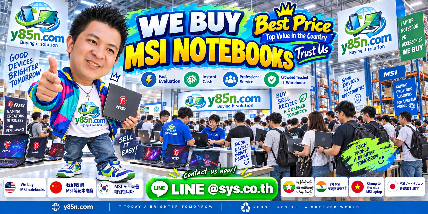 Y85N.com warehouse buying used MSI notebooks in Thailand