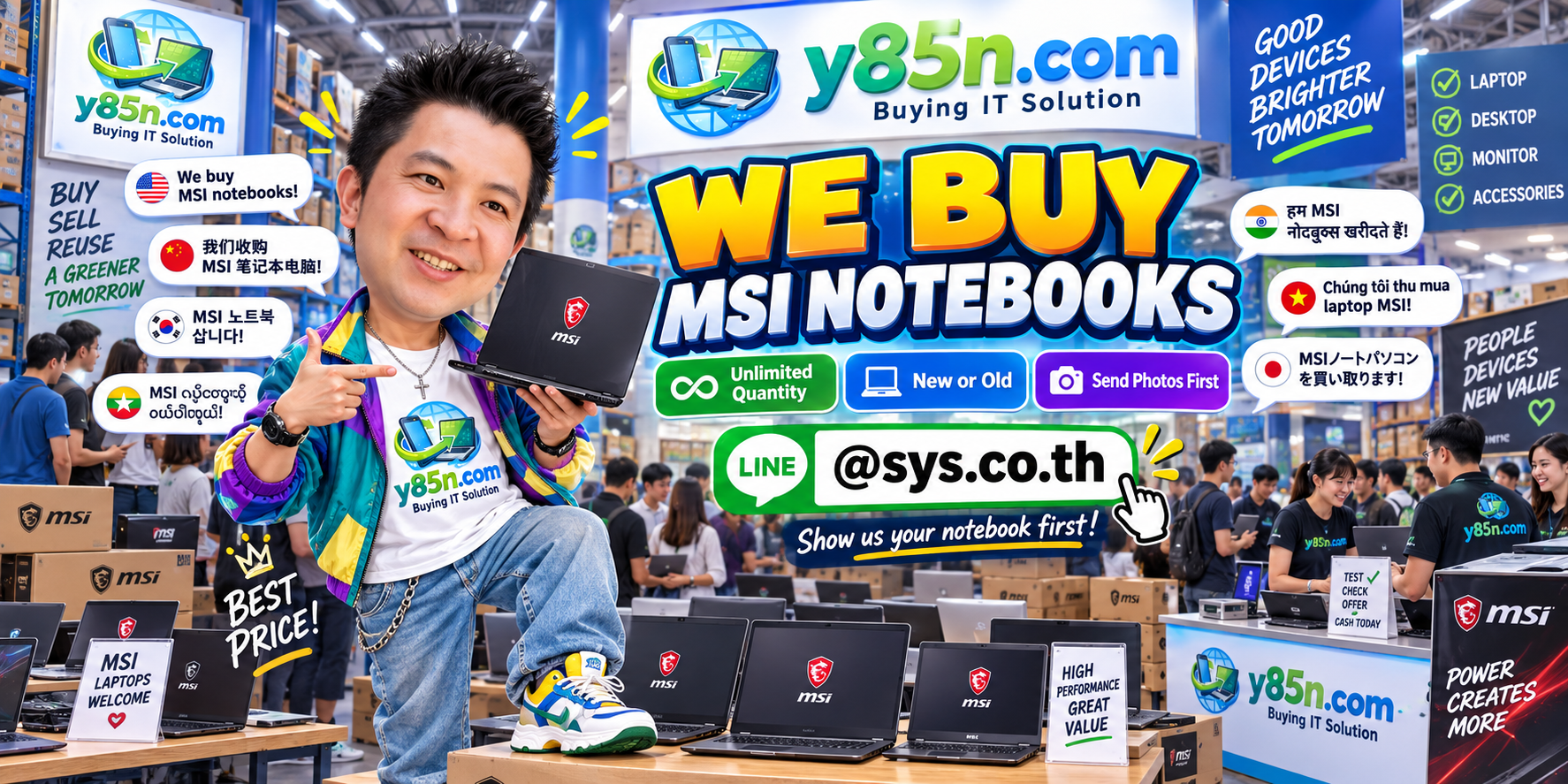Busy Y85N.com warehouse style MSI notebook service area in Thailand