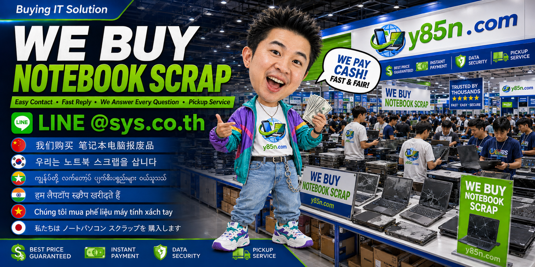 Y85N.com notebook scrap contact banner with LINE sys.co.th