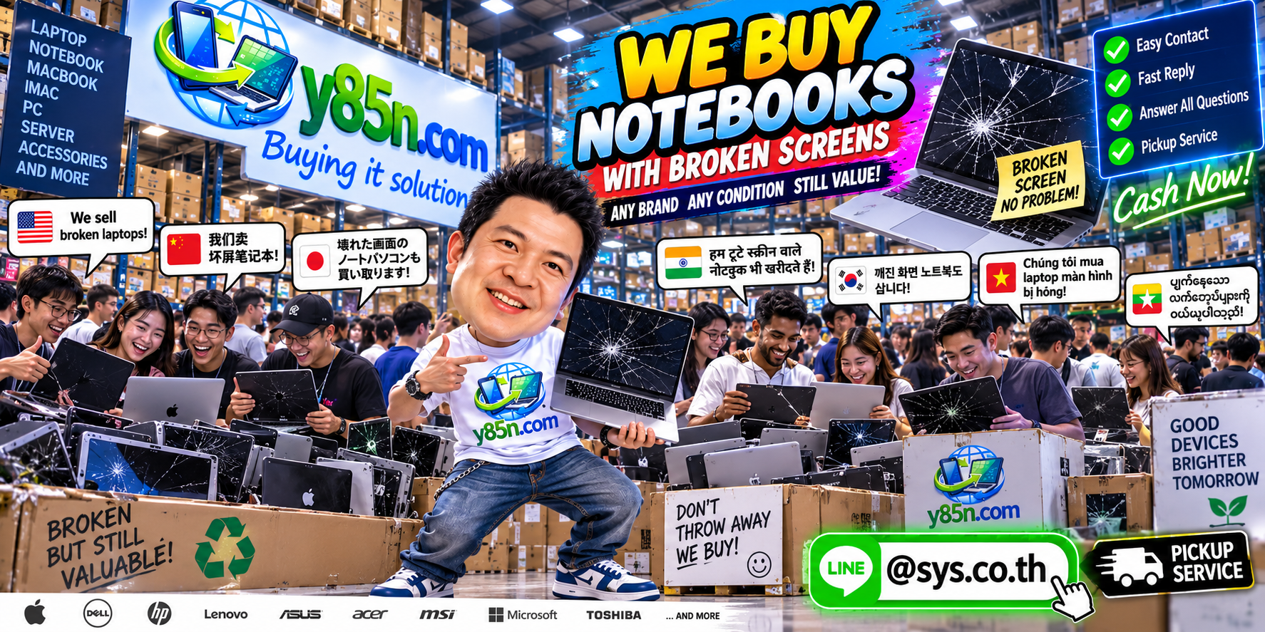 Y85N.com iMac contact banner with LINE sys.co.th