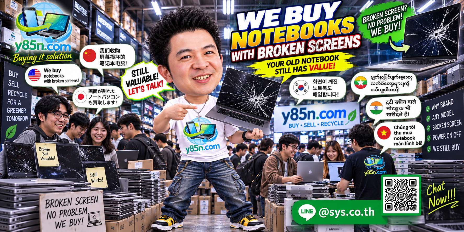Y85N.com warehouse buying used Apple iMac computers in Thailand