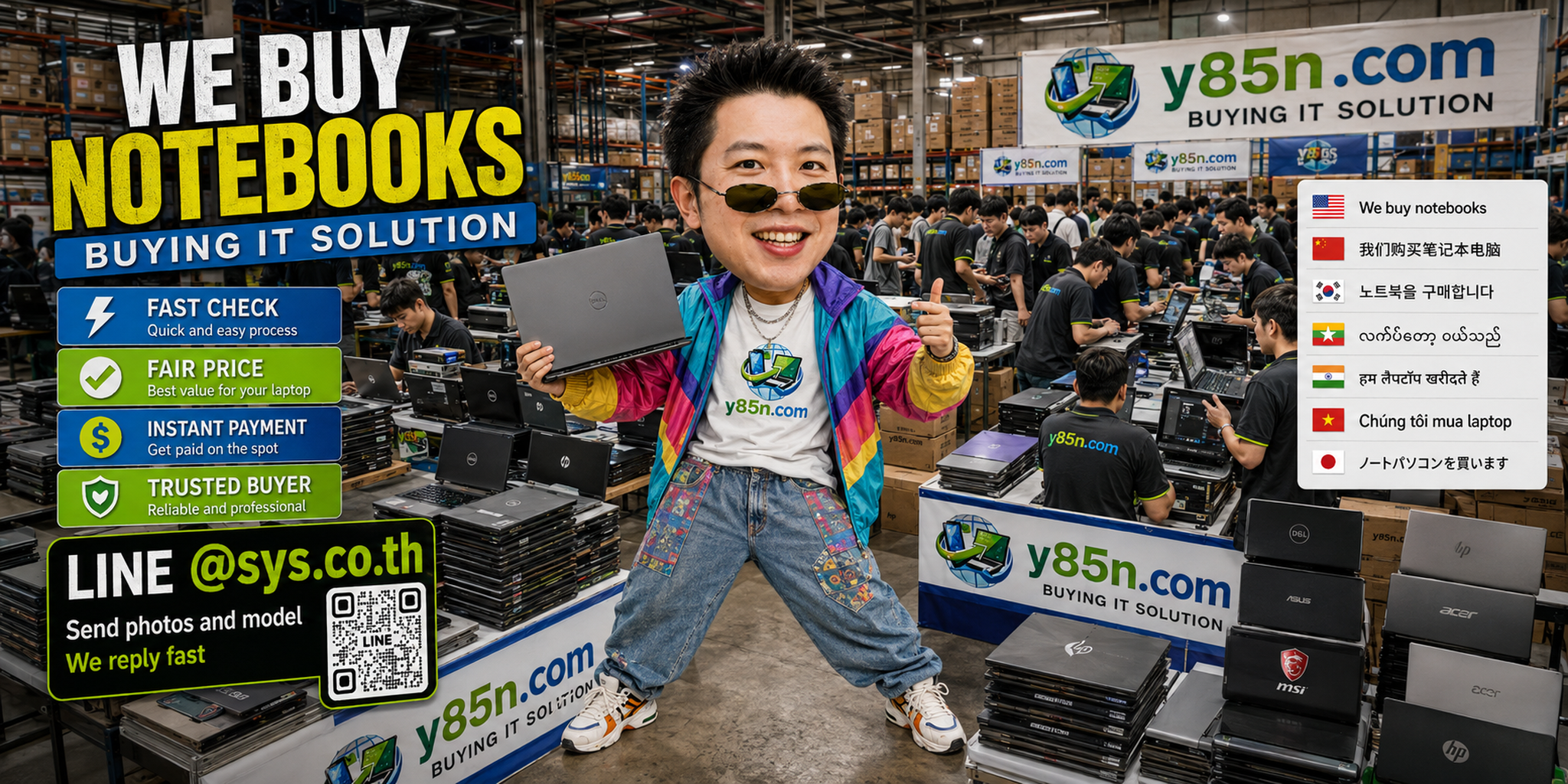 Y85N.com warehouse buying used notebooks in Thailand
