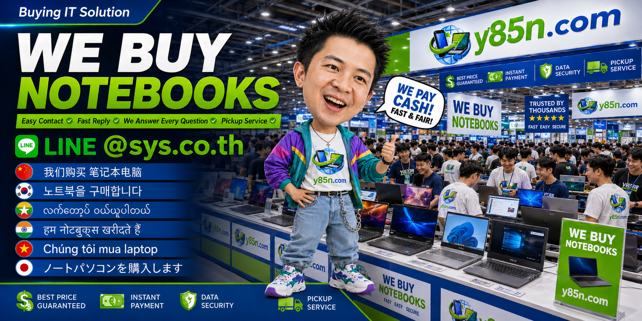 LINE contact banner for Y85N.com notebook buying service