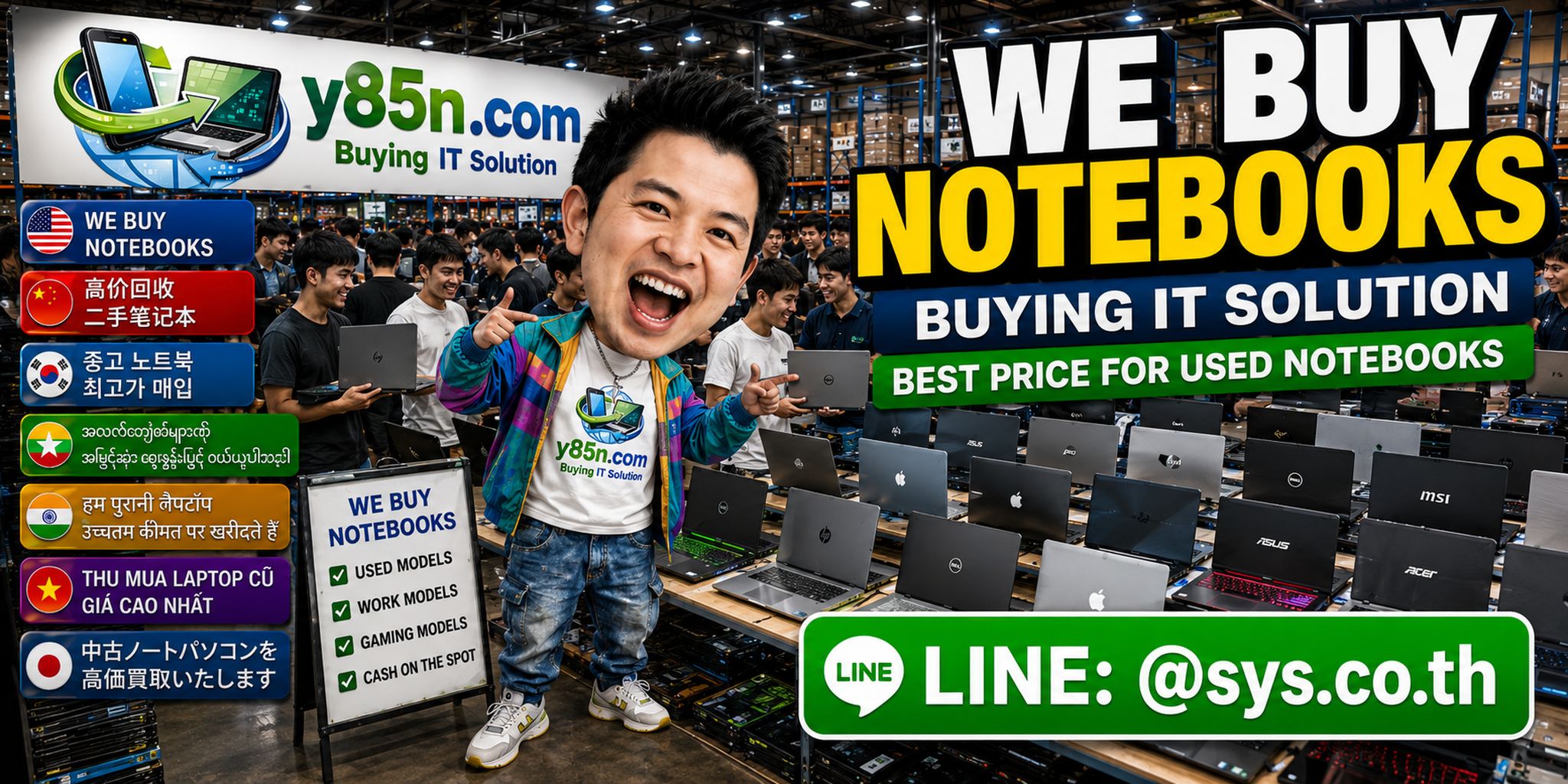 Busy Y85N.com warehouse style notebook buying service in Thailand