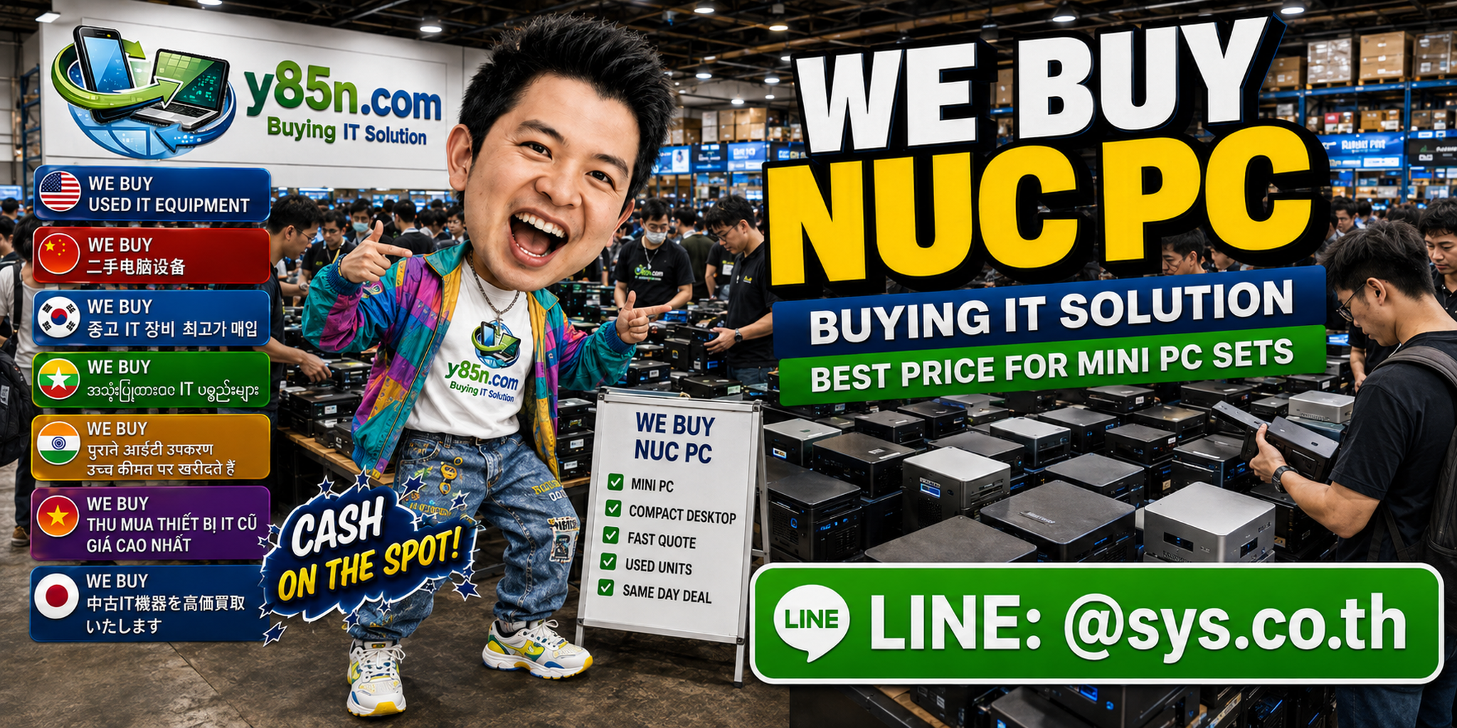 Y85N.com warehouse buying used NUC PC systems in Thailand