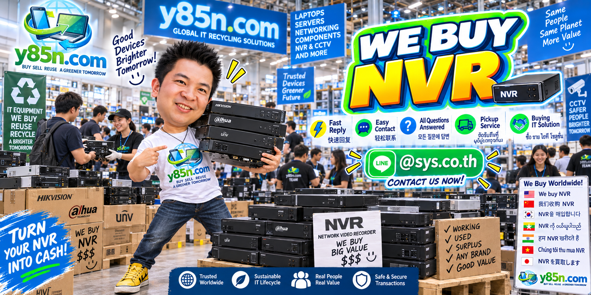 Y85N.com NVR buying service contact banner with LINE at sys.co.th