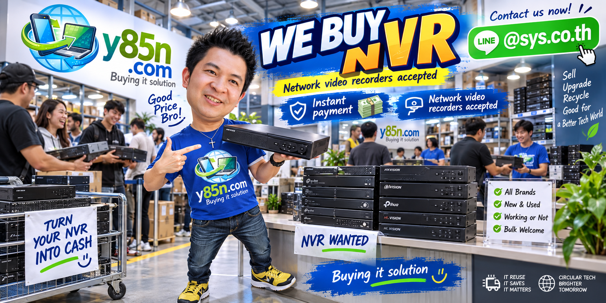 Busy Y85N.com warehouse buying NVR network video recorders in Thailand