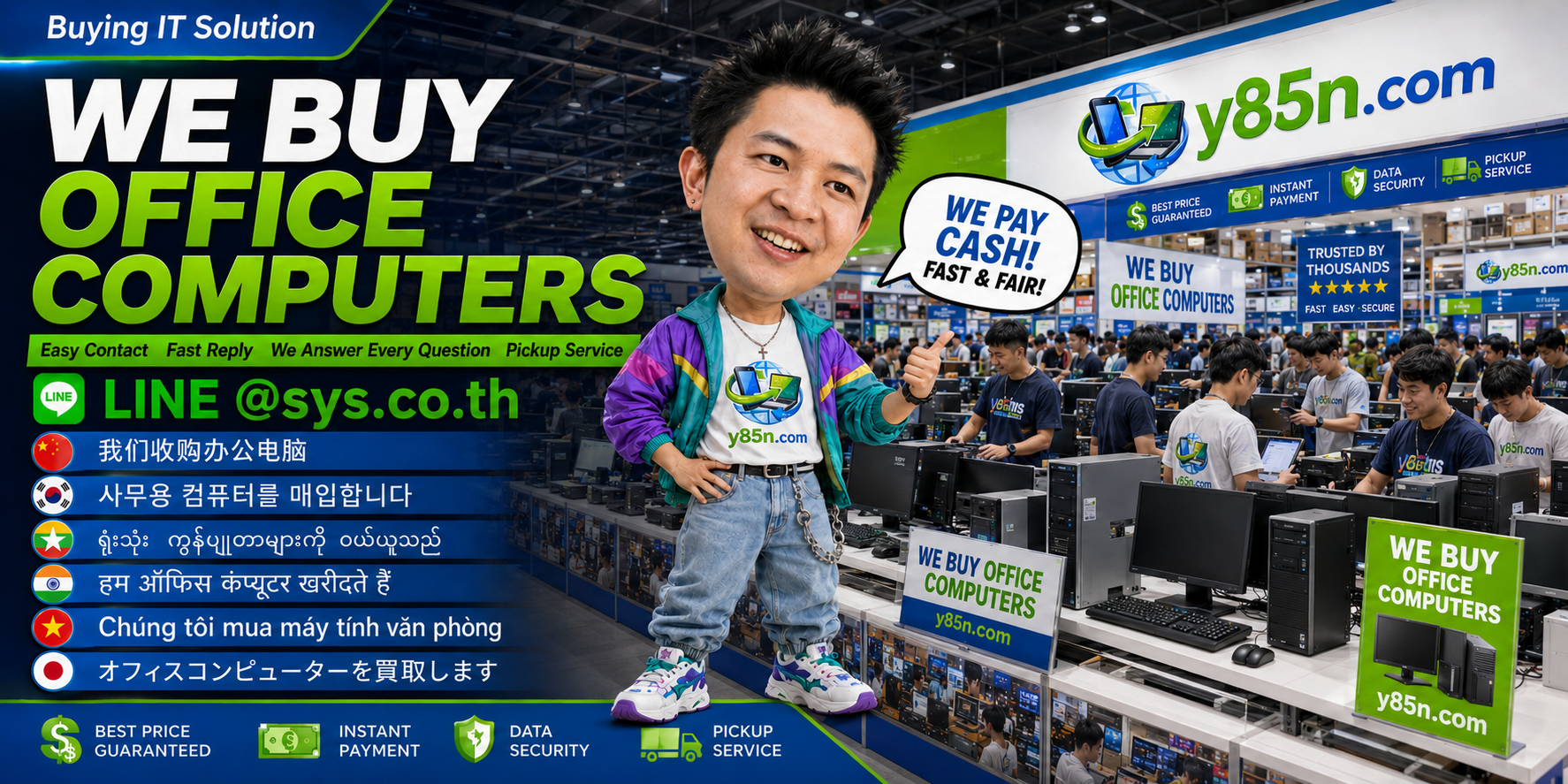 Y85N.com office computer buying contact banner with LINE at sys.co.th