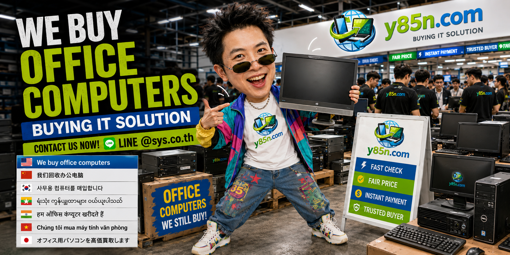 Y85N.com warehouse buying office computers in Thailand