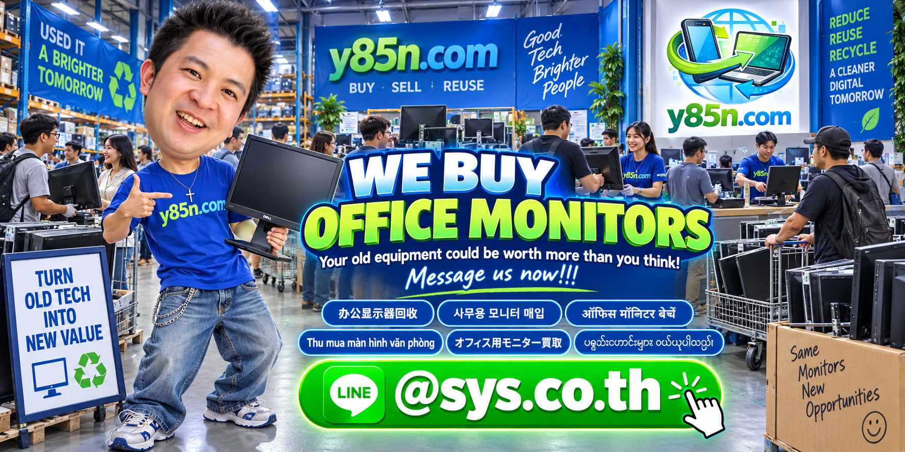 Busy Y85N.com computer warehouse buying office monitors in Thailand