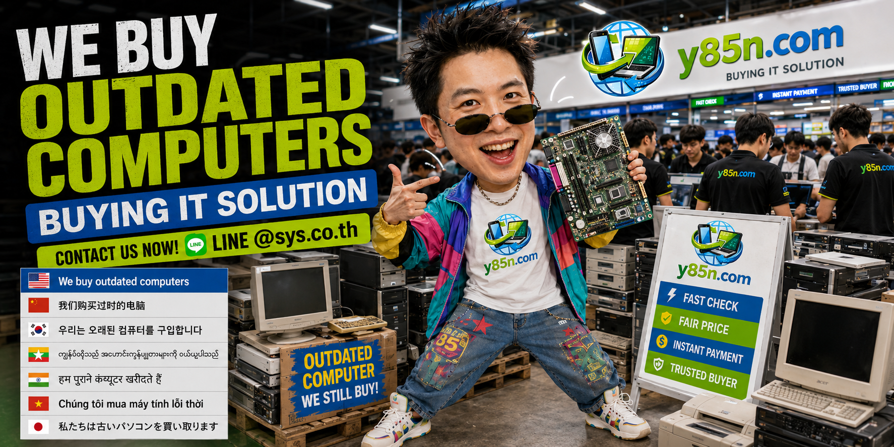 Y85N.com warehouse buying outdated computers in Thailand