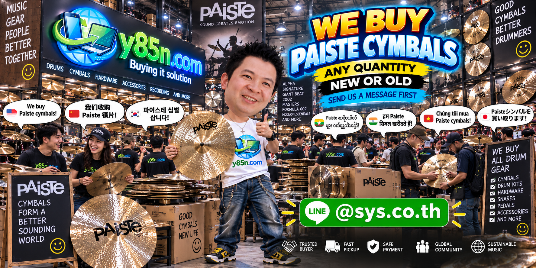 Y85N.com busy warehouse buying service promotional artwork
