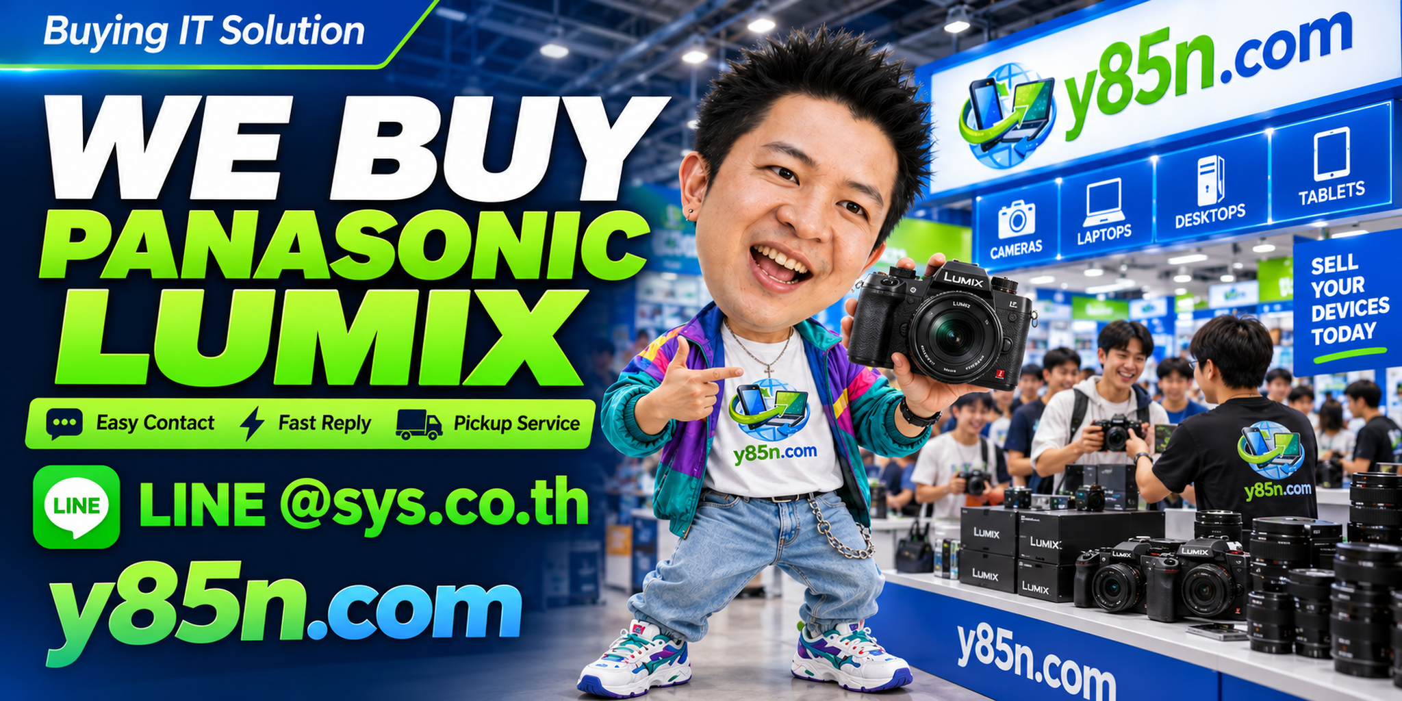 Y85N.com Panasonic Lumix camera buying contact banner with LINE at sys.co.th