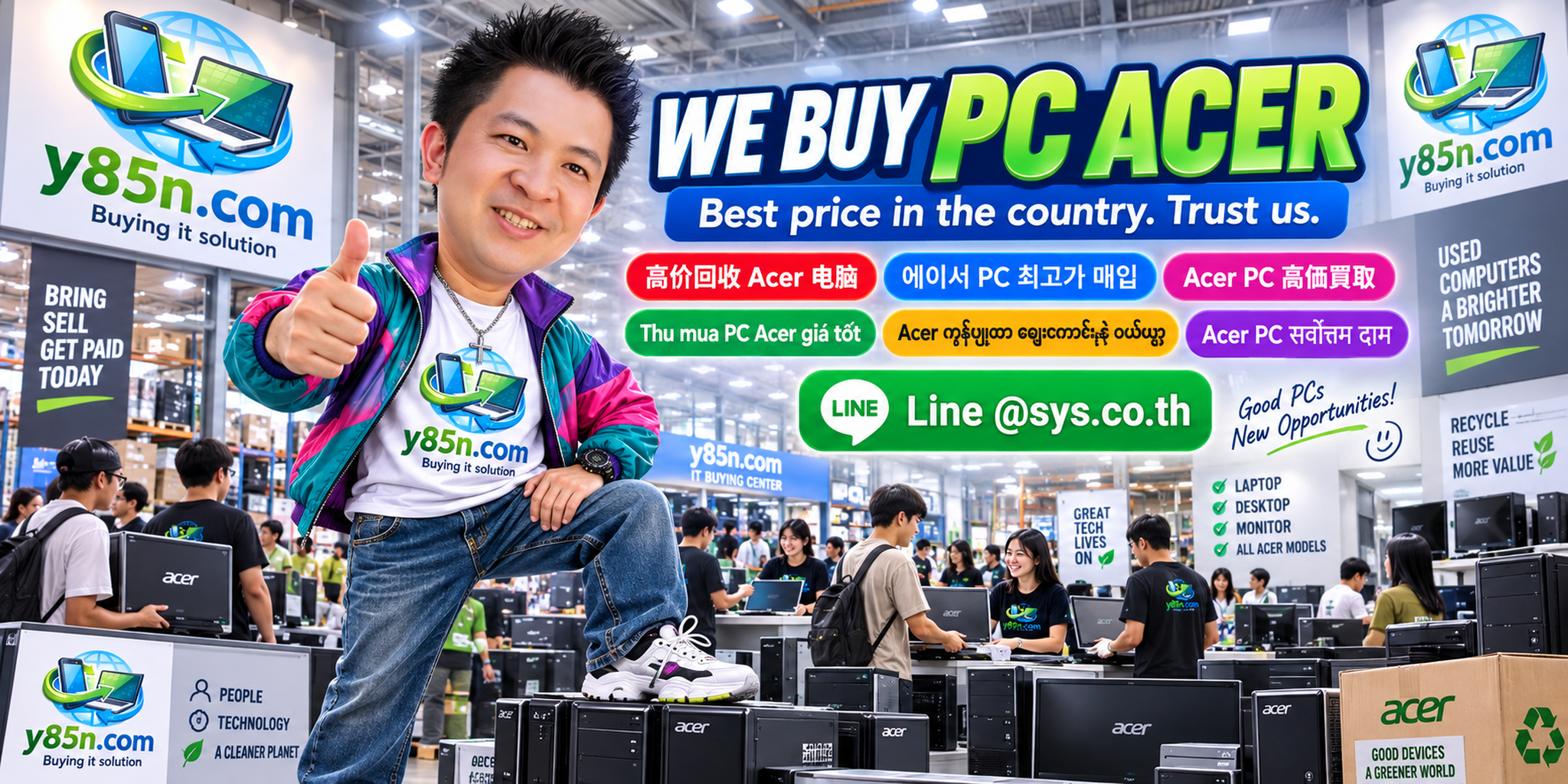 Y85N.com Acer PC contact banner with LINE sys.co.th