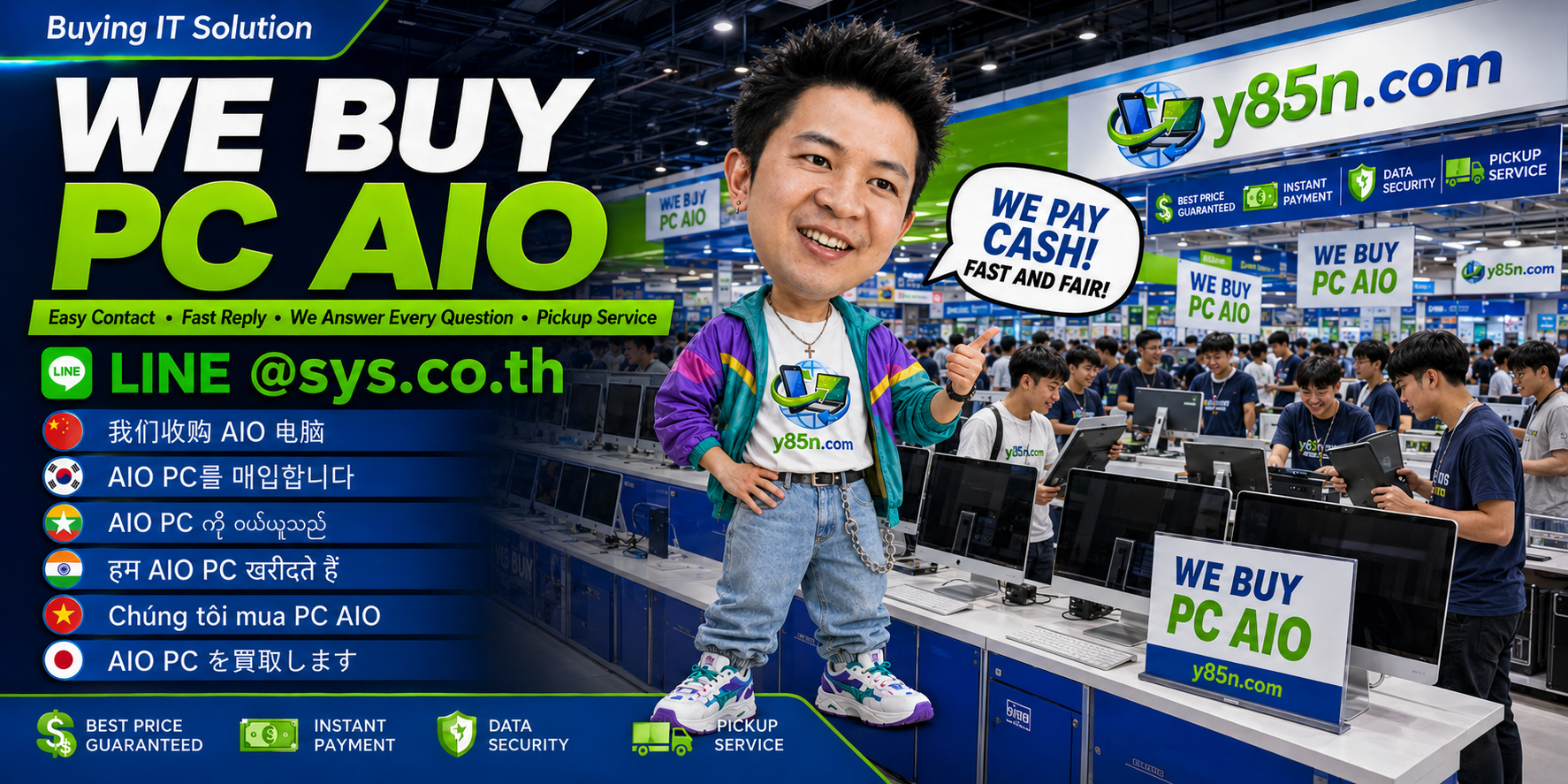 LINE contact banner for Y85N.com PC AIO buying service