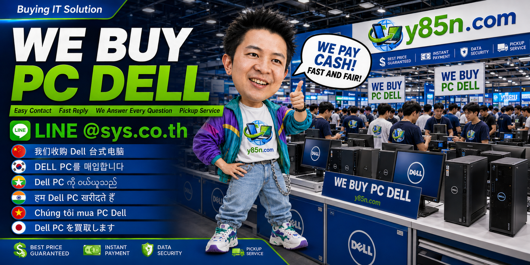 Y85N.com Dell PC contact banner with LINE sys.co.th