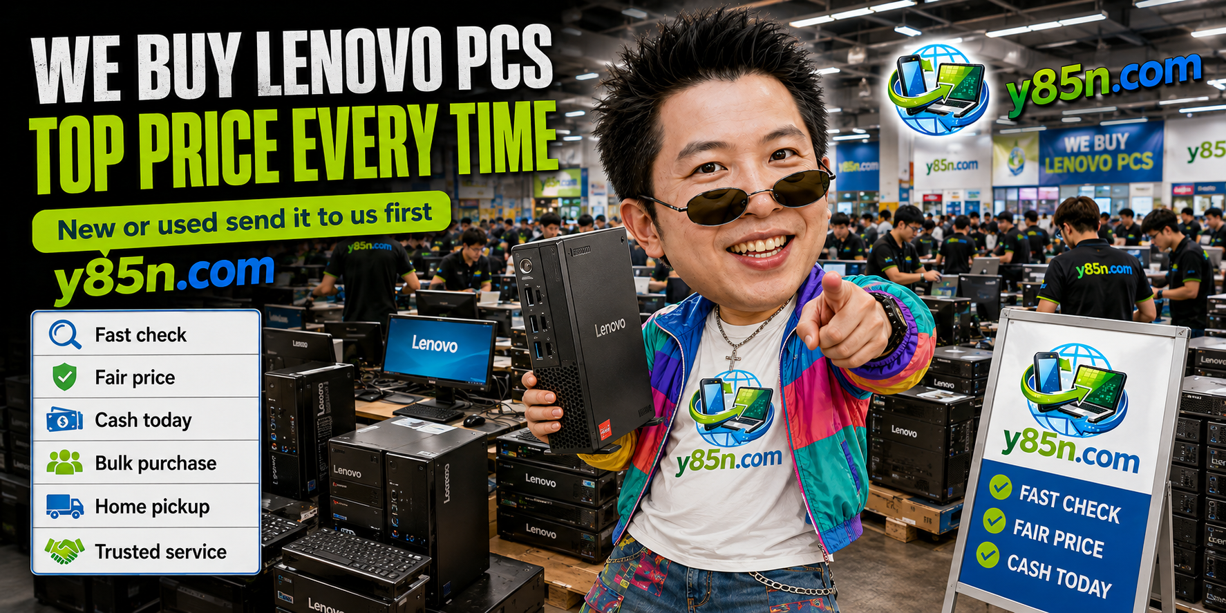 Y85N.com Lenovo PC buying warehouse and contact banner