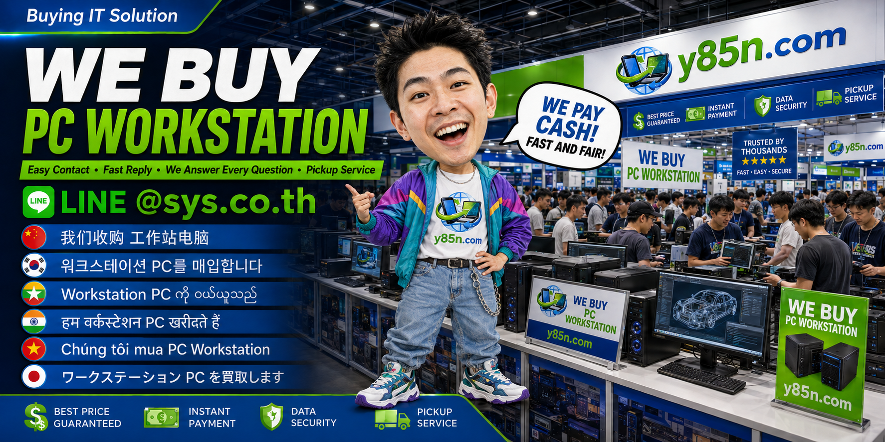 Y85N.com PC workstation buying contact banner with LINE at sys.co.th