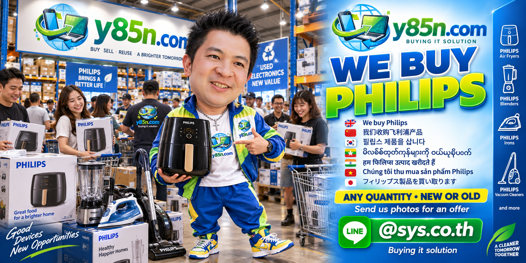 Y85N.com final Philips buying banner with international seller message