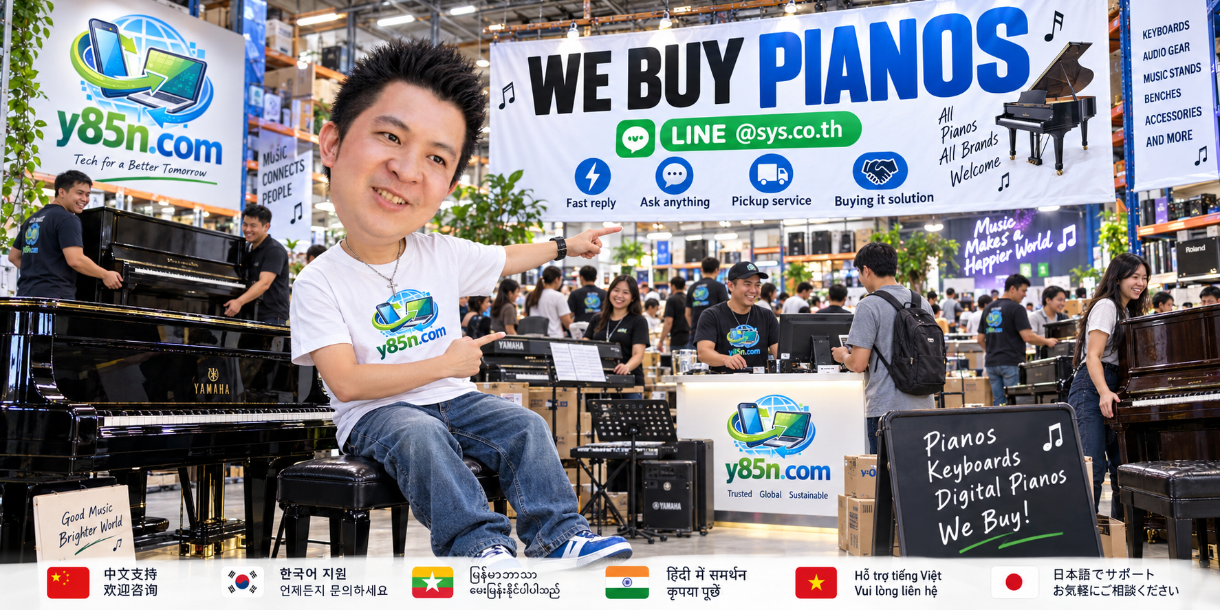 Y85N.com LINE contact banner for piano buying service