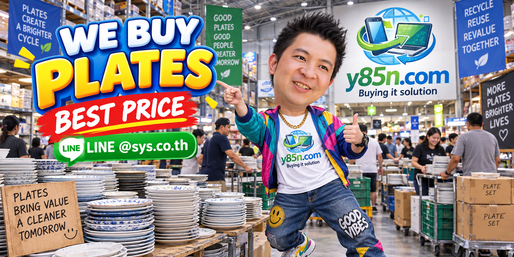 Y85N.com warehouse buying used plates with international seller support