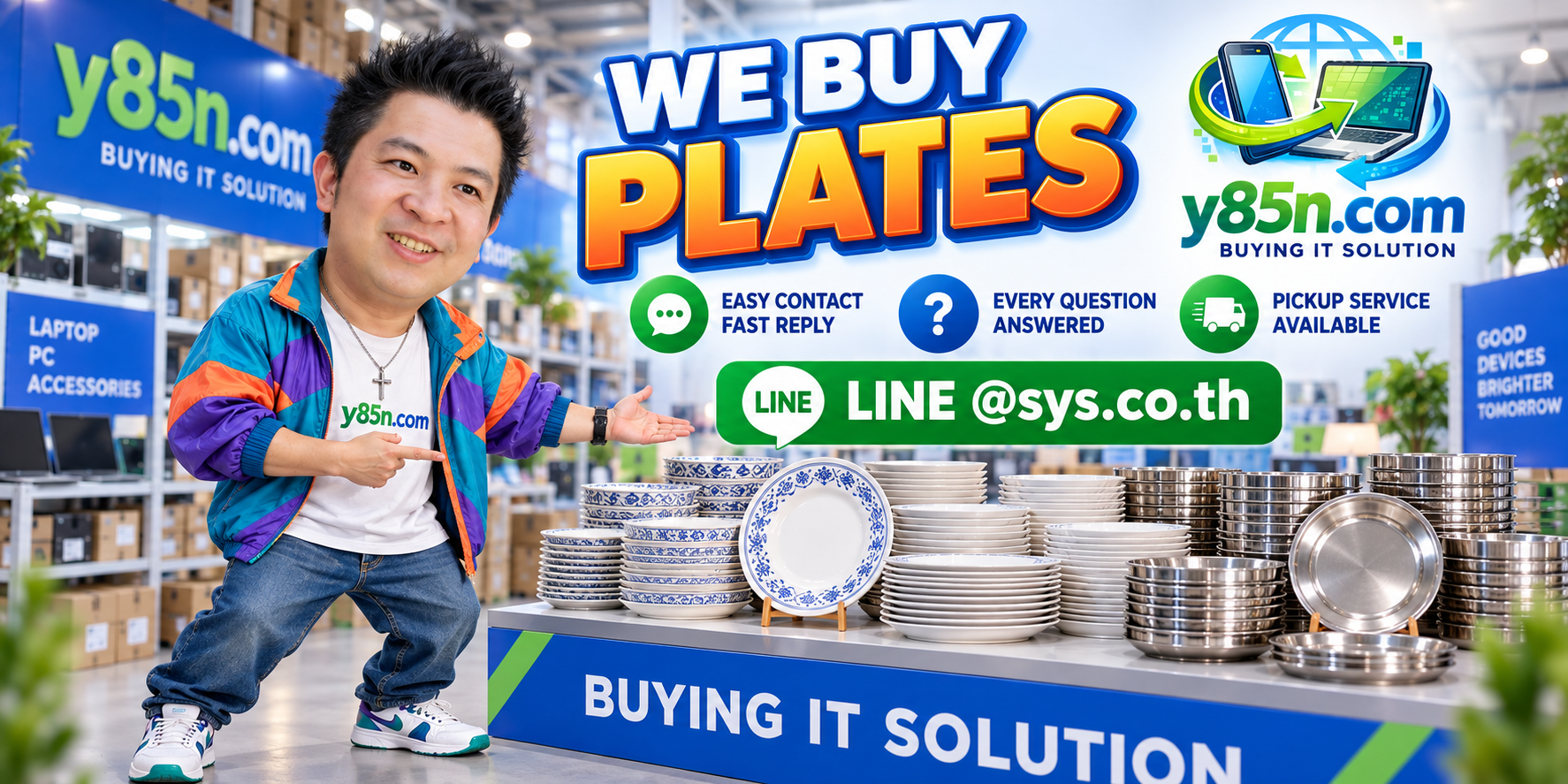 Y85N.com plate buying service contact banner with LINE at sys.co.th